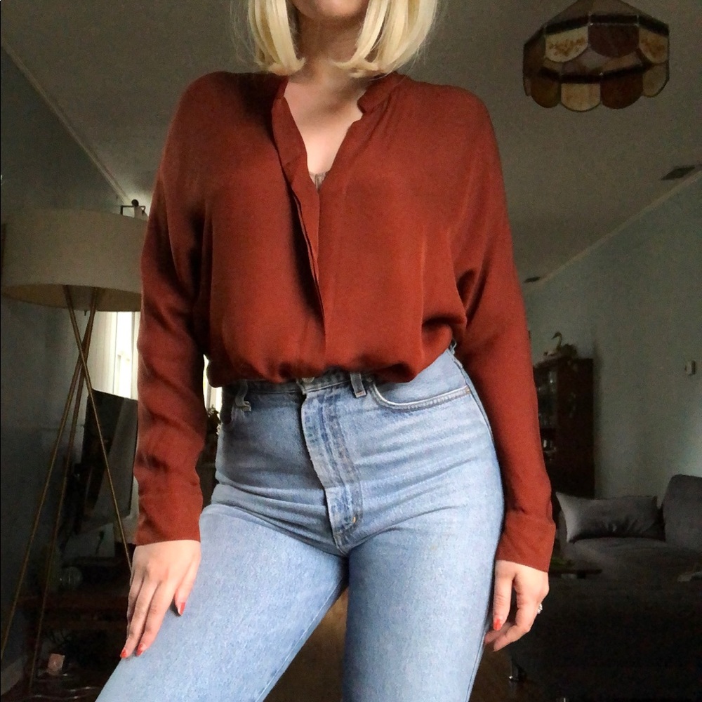 Vince Silk Burnt Orange Sienna Long Sleeve Top